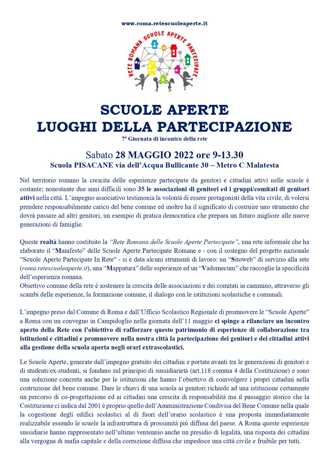 INVITO sabato 28-05-22 Scuole Aperte Luoghi della Partecipazione